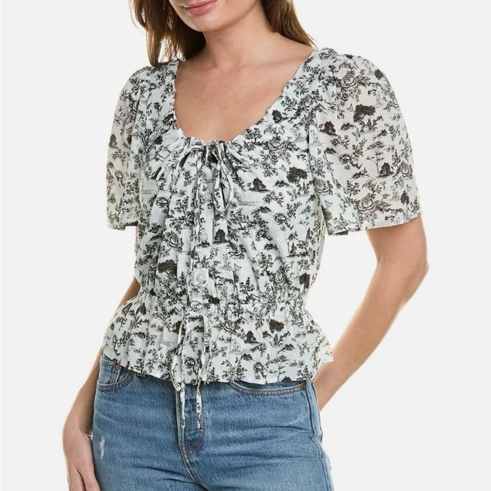 7 For All Mankind Cotton Bohemian Top in Black & White Floral Size XL